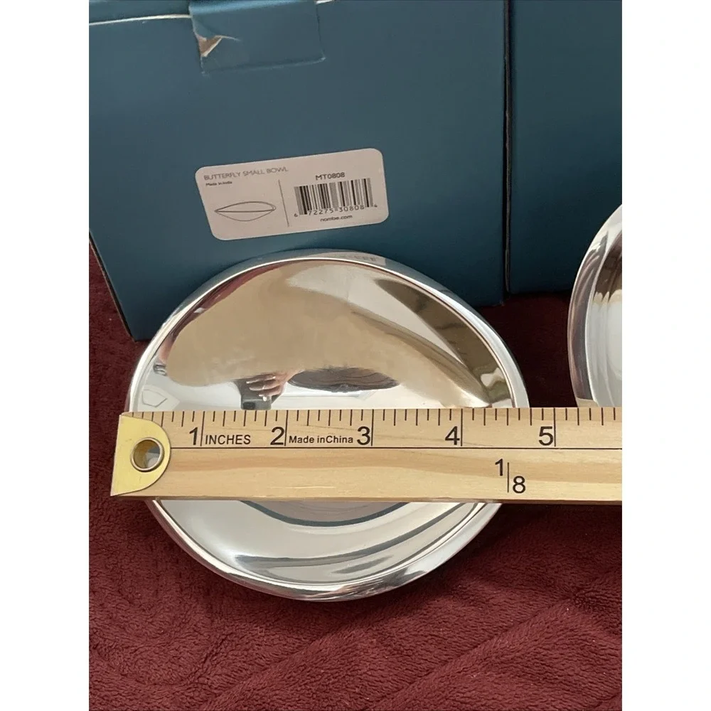 2- Nambe Tri Corner & Butterfly Small Bowls Silver Alloy Metal MT0809 & MT0808